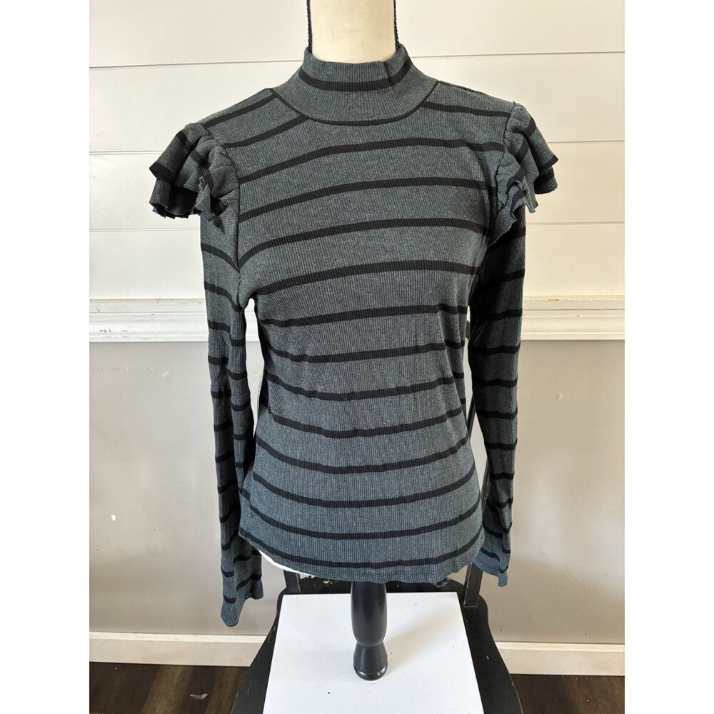 Anthropologie t.la Ruffled Mock Neck Striped Sweater Size XLPetite,